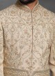 Wedding Designer Golden Cream Anarkali Sherwani